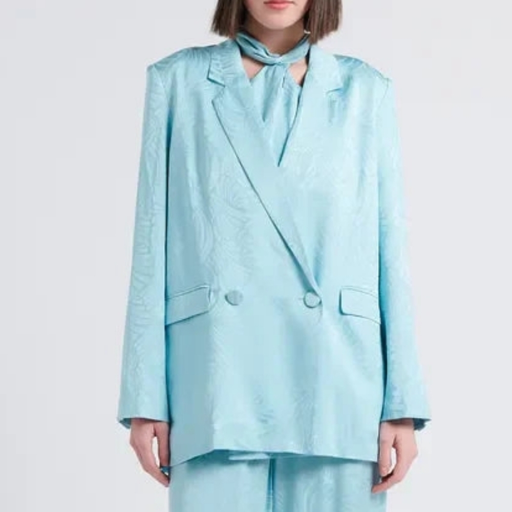 Suncoo Doris printed textured satin Light Blue Blazer